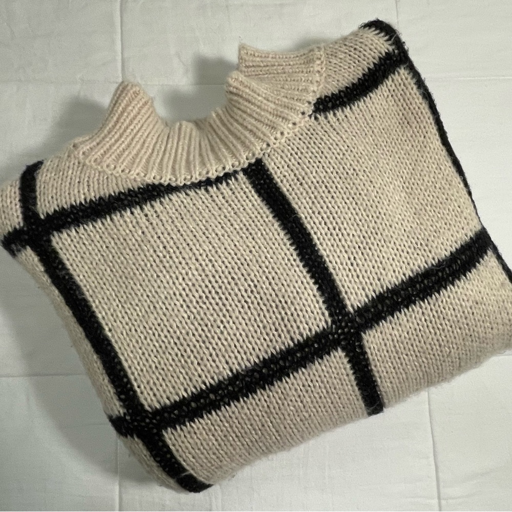 Anthropologie Little Lies Checkmate Mock Neck Chunky Turtleneck Sweater (M/L) - Picture 6 of 9
